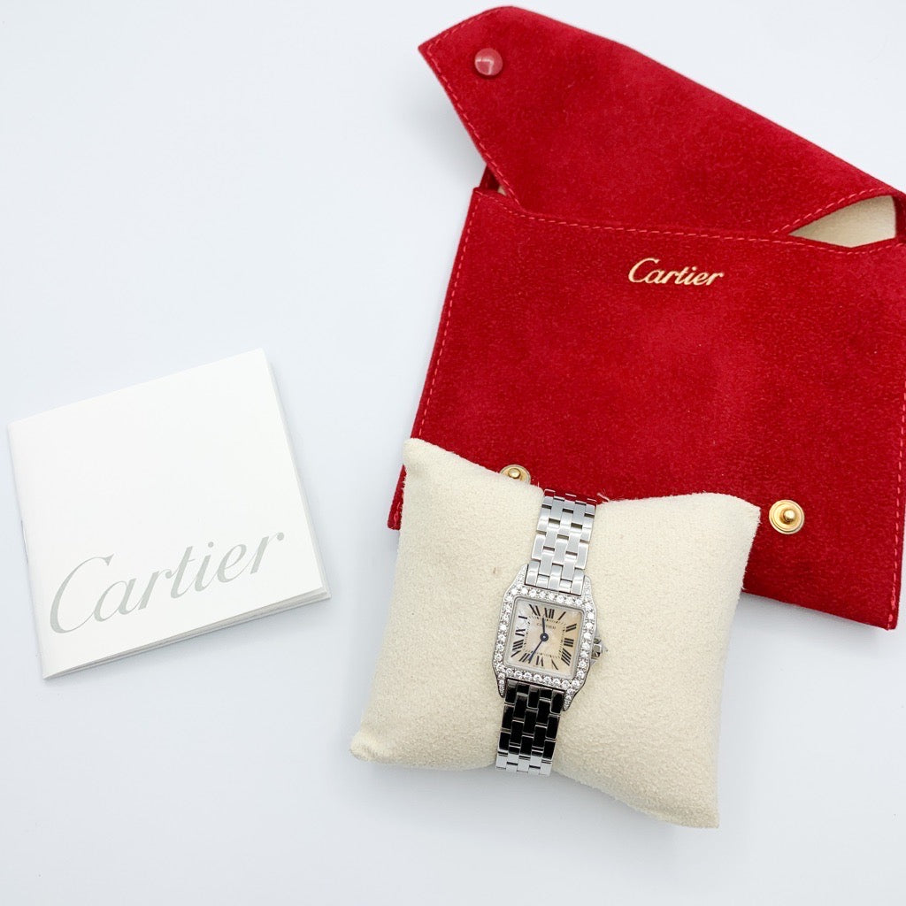 Santos de Cartier Pink Shell Dial SM SS Diamond