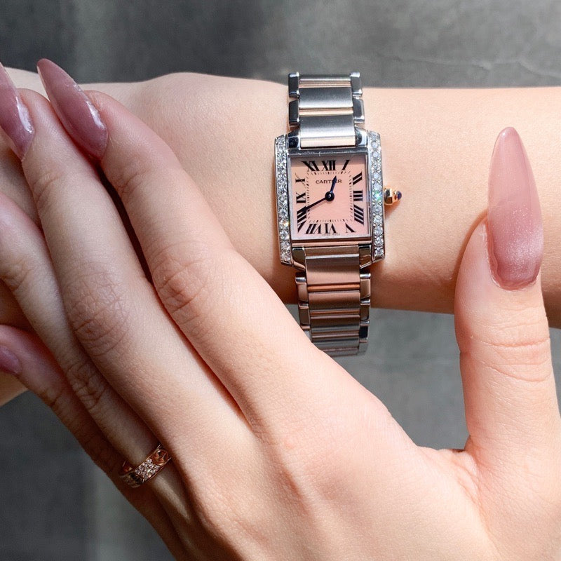 Tank Francaise SM Pink shell dial combination K18PG x SS diamond