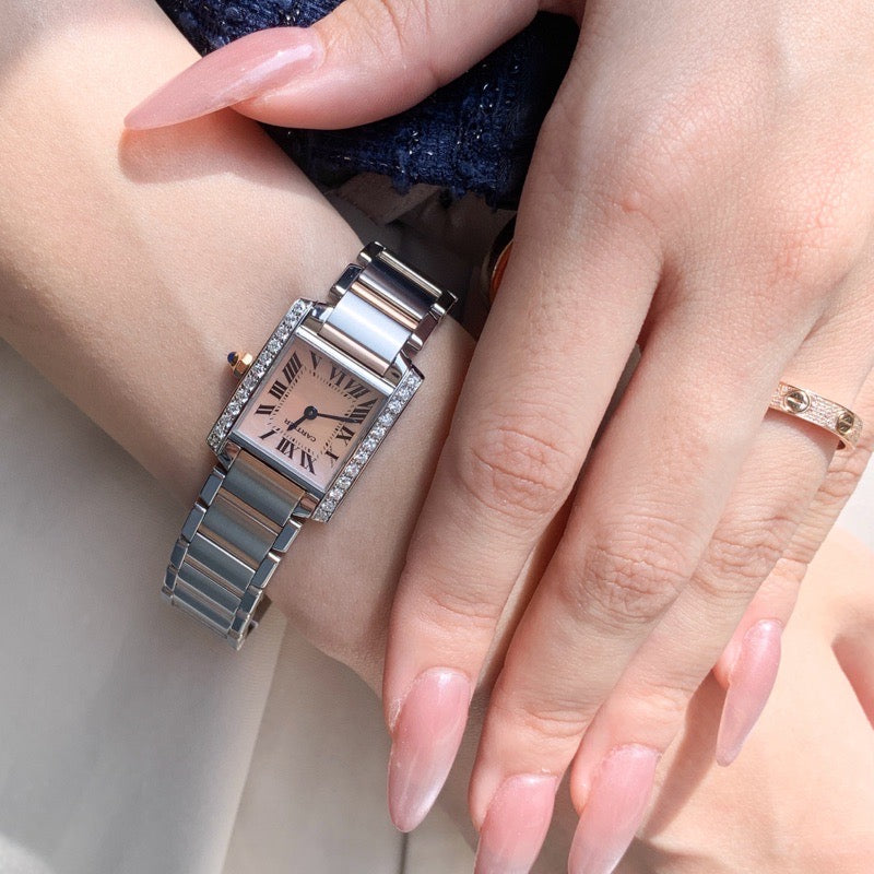 Tank Francaise SM Pink shell dial combination K18PG x SS diamond