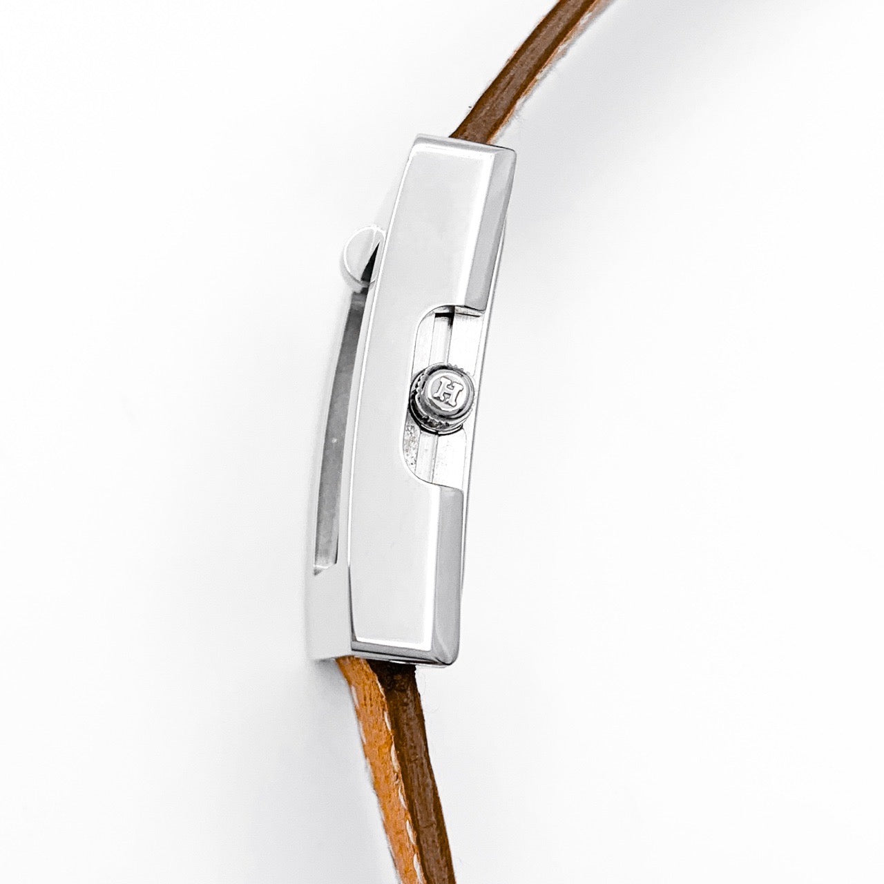Square White Dial SS Leather