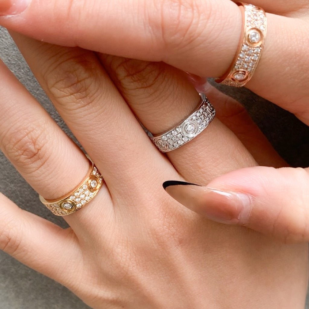 Love Ring Size 8 PG Full Pavé & 6P Bis Diamond