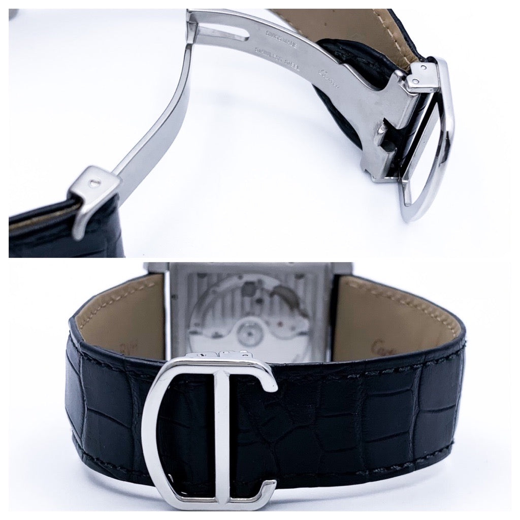 Tank MC Black Dial Stainless Steel Diamond Leather