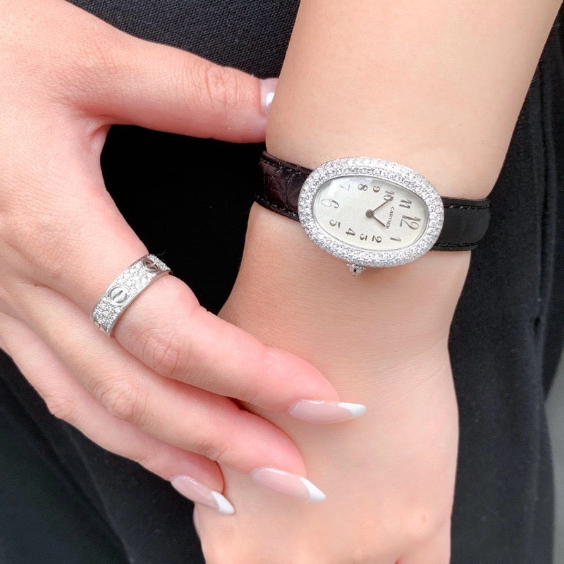Baignoire K18 WG Arabic Dial Genuine Diamond Leather