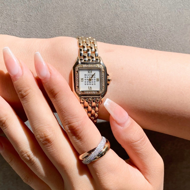 Panther SM K18YG White Shell Dial Genuine Diamond