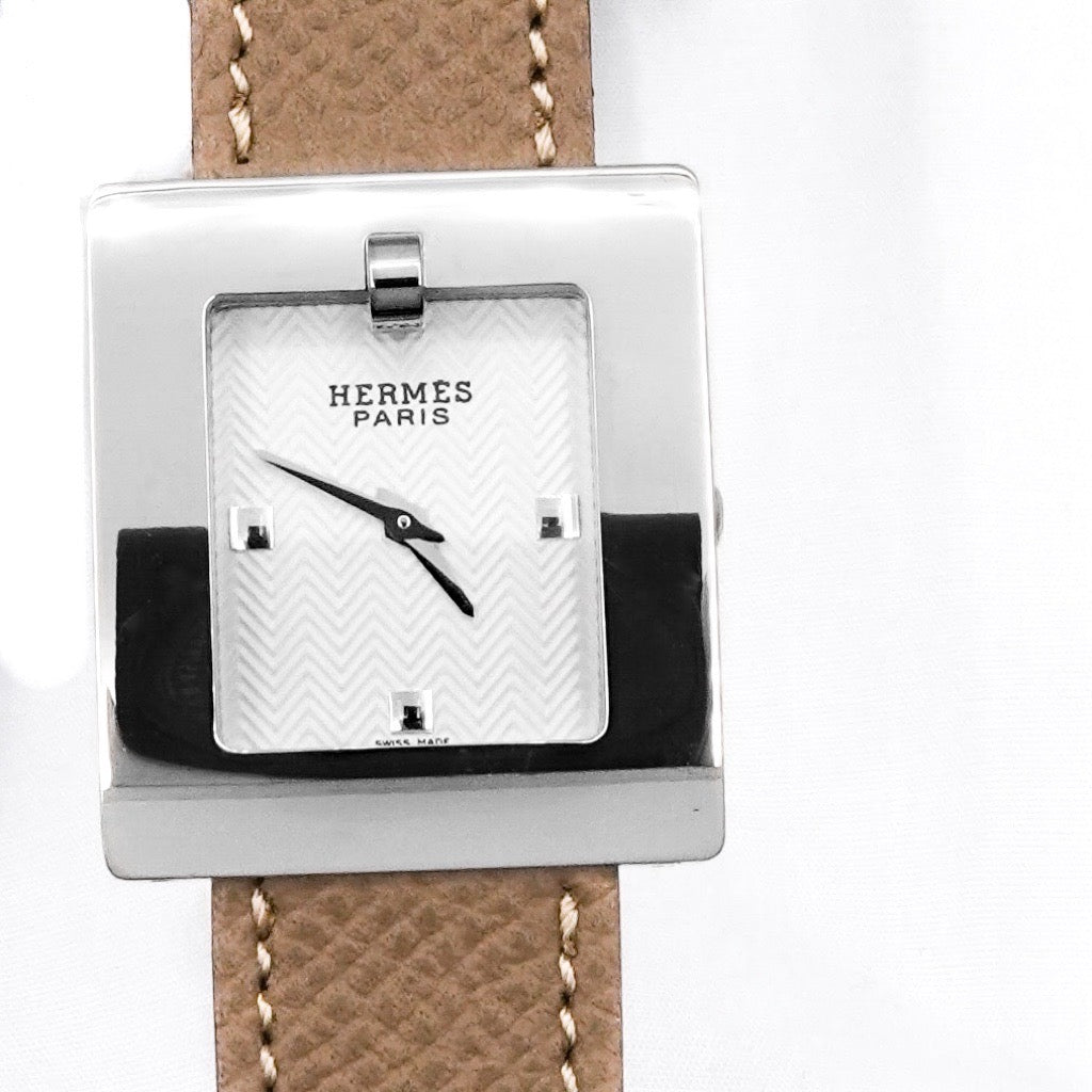 Square White Dial SS Leather