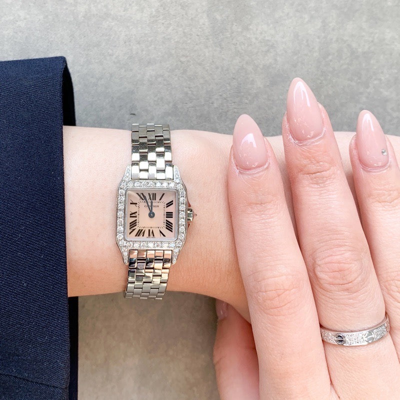 Santos de Cartier Pink Shell Dial SM SS Diamond 