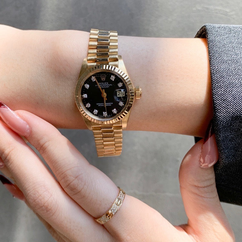 デイトジャスト 10P ダイヤ 黒文字盤 K18YG