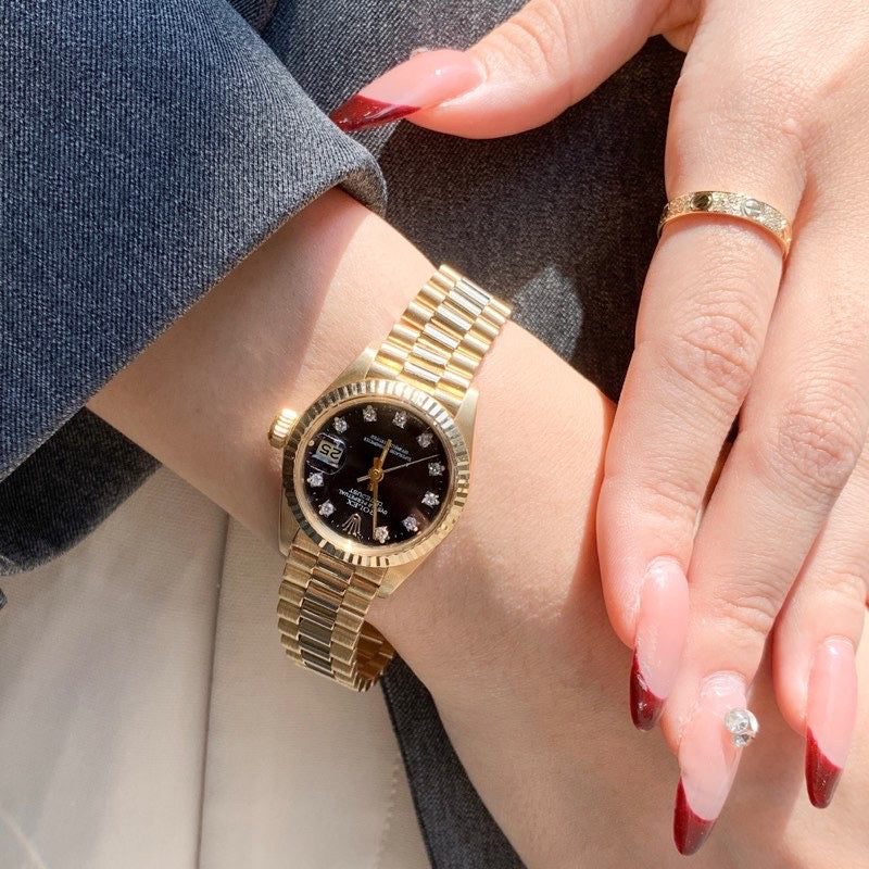 デイトジャスト 10P ダイヤ 黒文字盤 K18YG