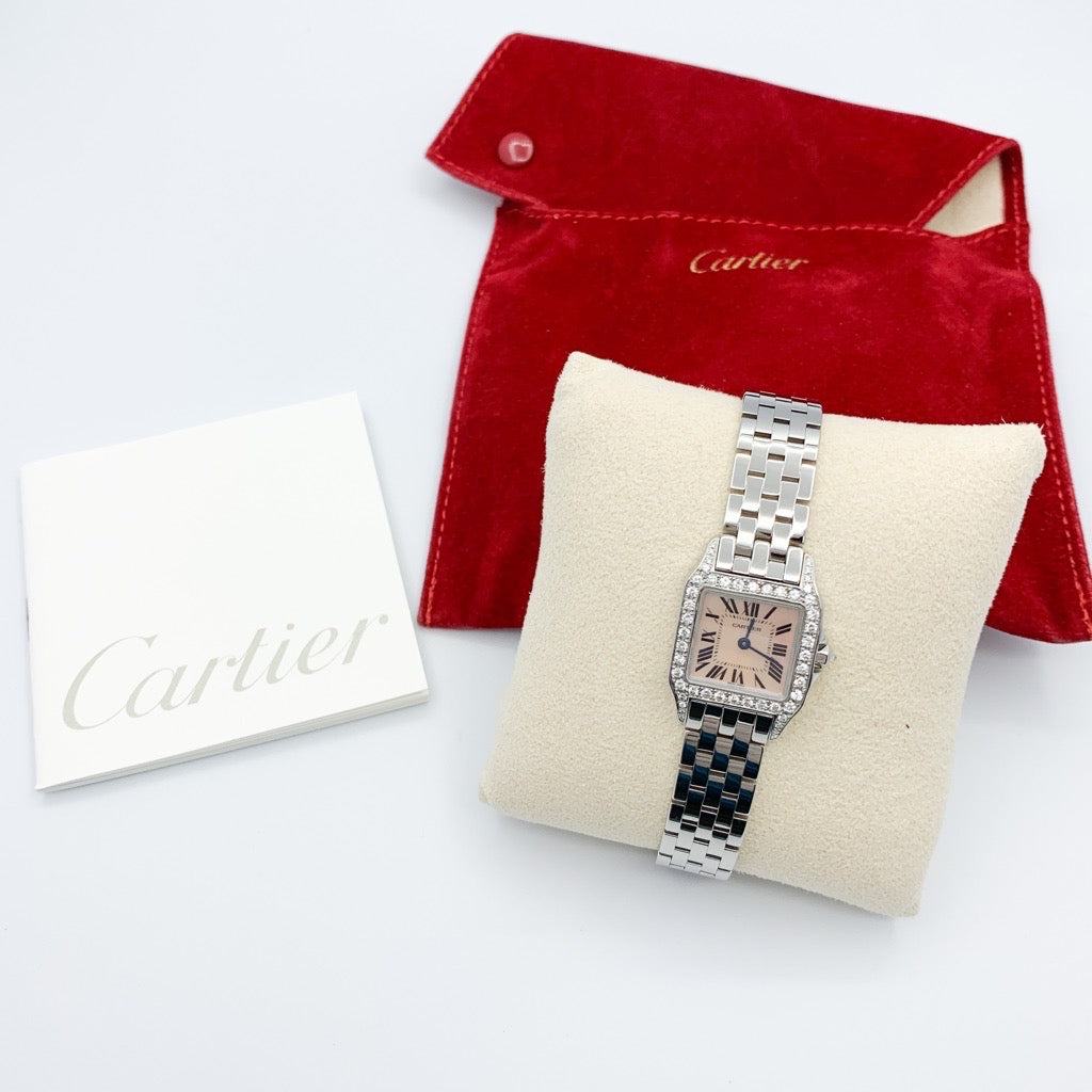 Santos de Cartier Pink Shell Dial SM SS Diamond 