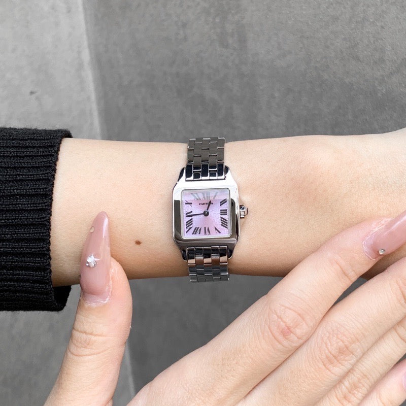 卡地亚Santos de Cartier SM精钢紫色Logo表盘限量版