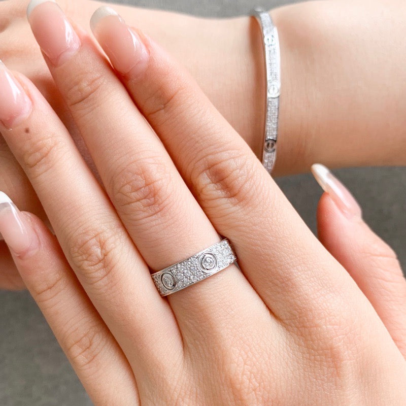 Love Ring, size 15, WG, full pave and 6P screws, diamonds