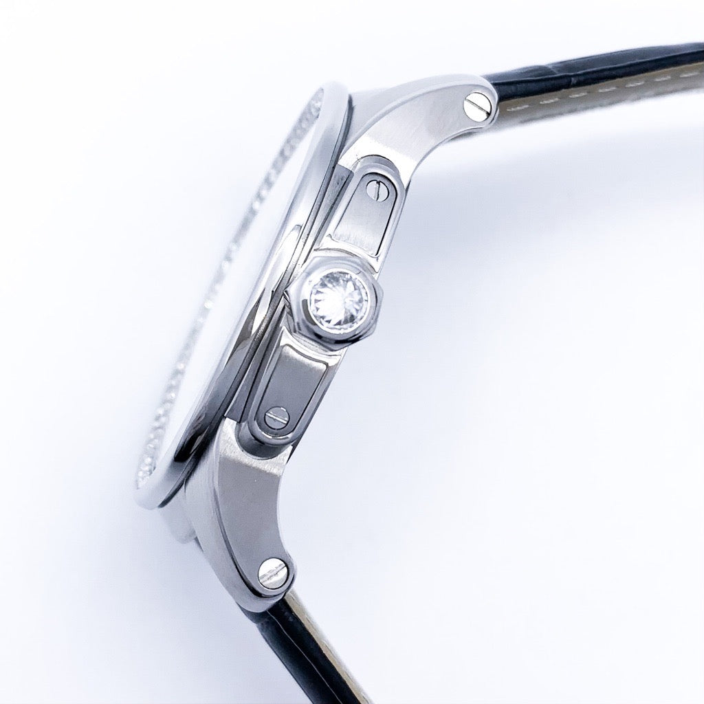 Calibre de Cartier White Dial Diamond Leather
