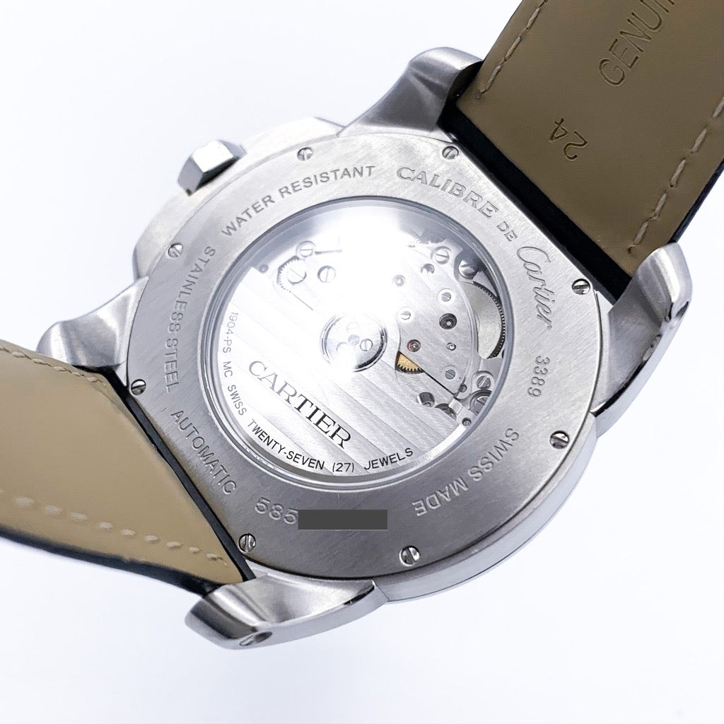 Calibre de Cartier White Dial Diamond Leather