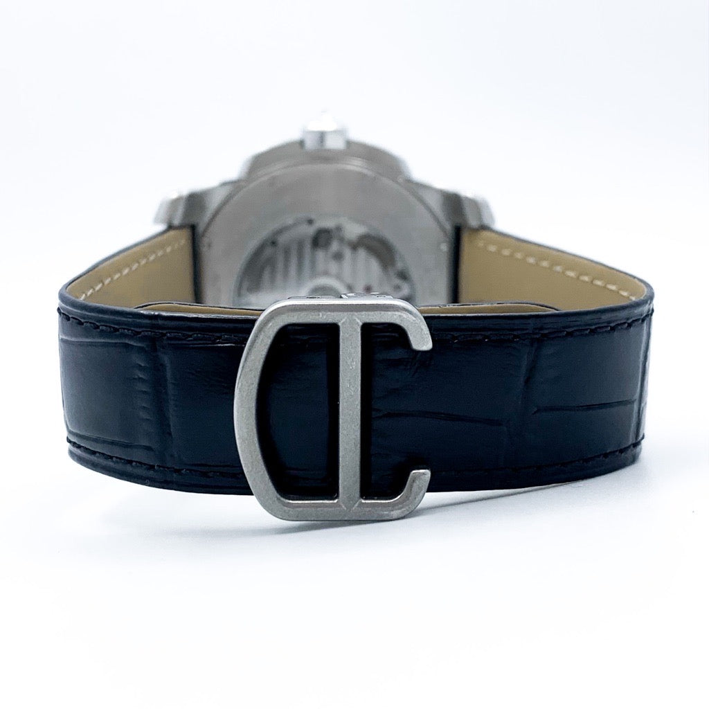 Calibre de Cartier White Dial Diamond Leather