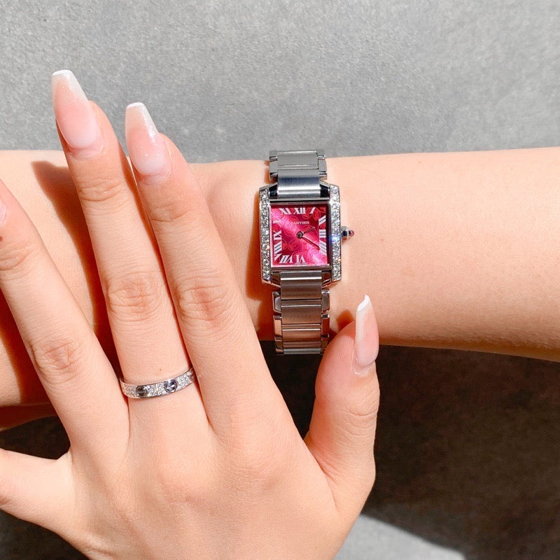 Tank Francaise SM Raspberry Dial Stainless Steel Diamond -Limited Edition- 