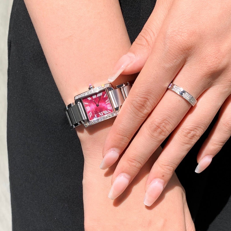 Tank Francaise SM Raspberry Dial Stainless Steel Diamond -Limited Edition- 