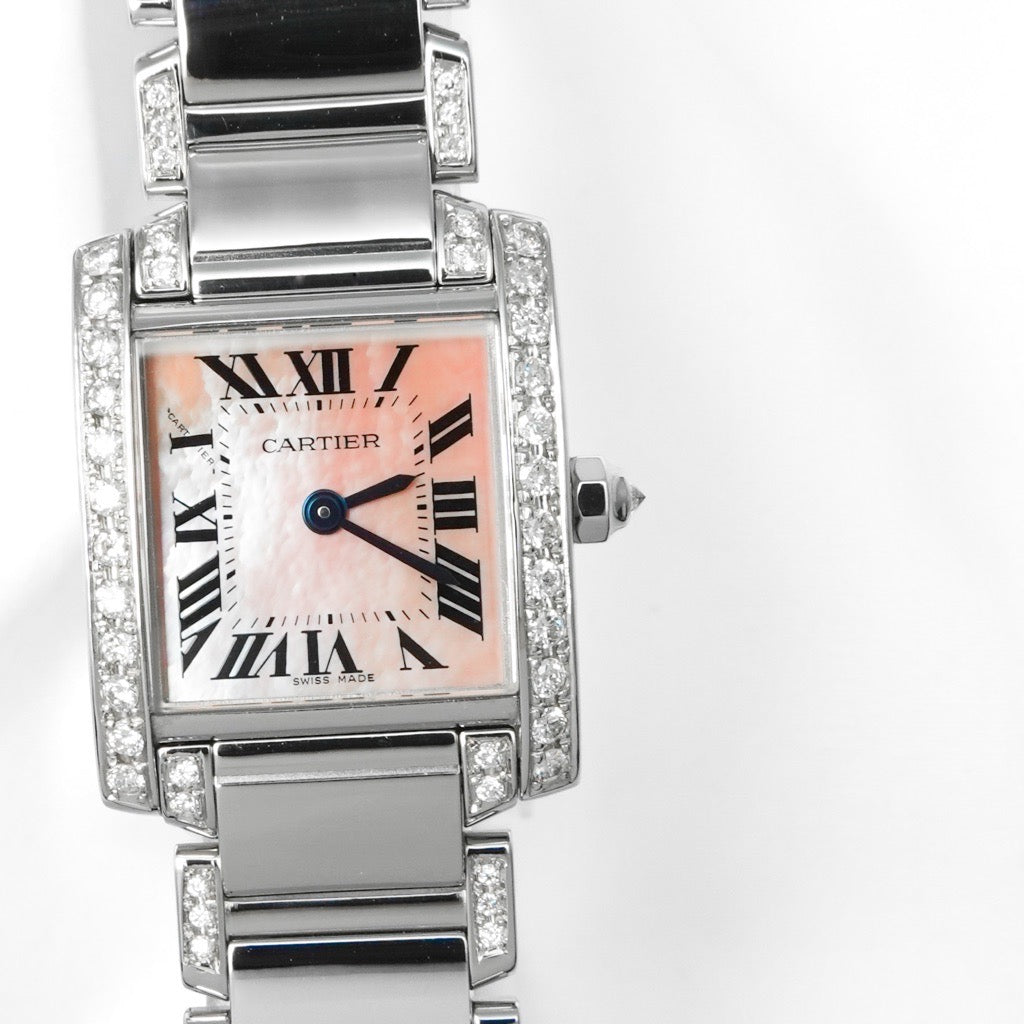 Tank Francaise SM Pink Shell Dial Stainless Steel Bezel &amp; Bracelet Side Diamond 