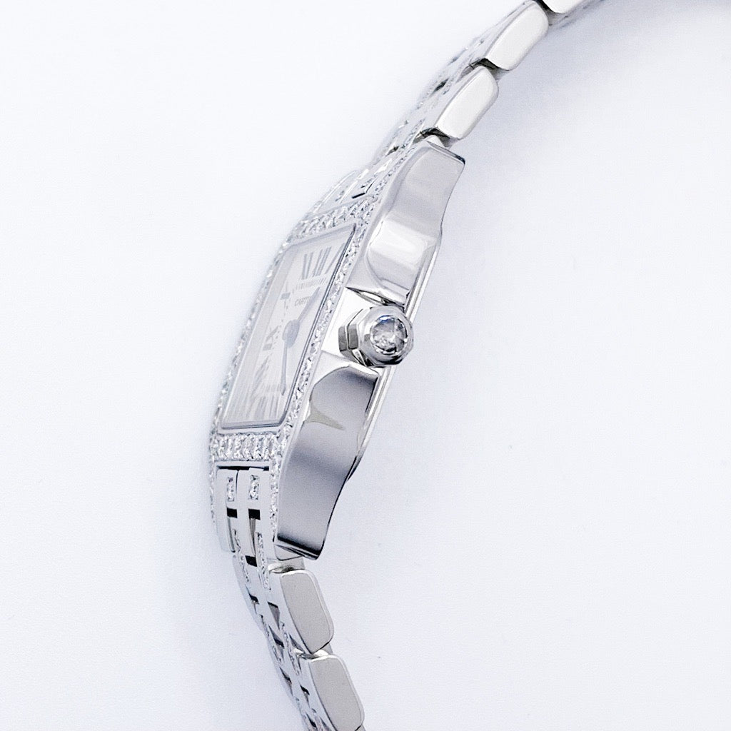 Santos de Cartier SM SS Bezel &amp; Bracelet 2 Row Diamonds 