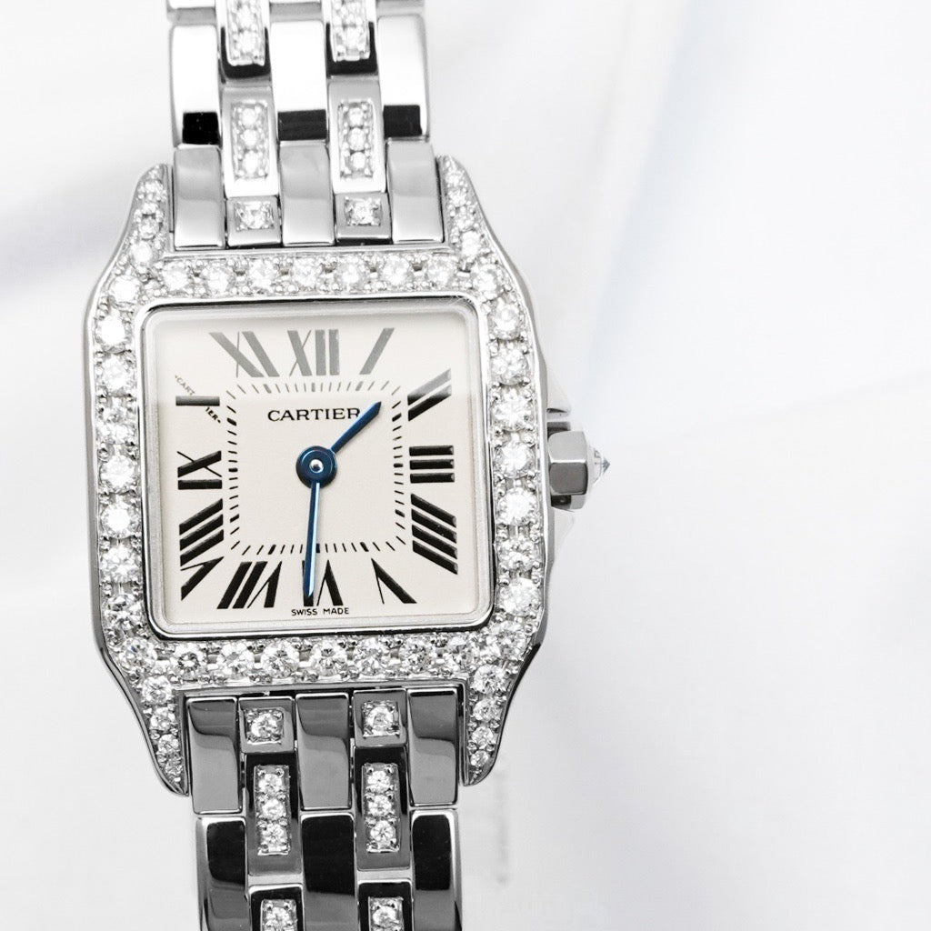 Santos de Cartier SM SS Bezel &amp; Bracelet 2 Row Diamonds 