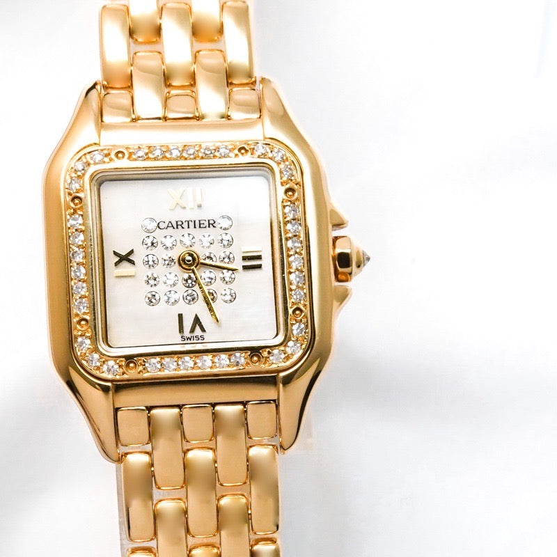 Panther SM K18YG White Shell Dial Genuine Diamond 