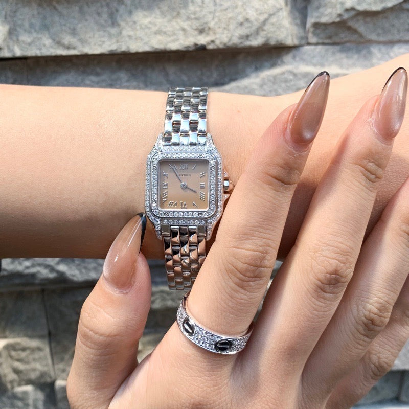 Panther SM K18WG Orange Dial Genuine Double Diamond 
