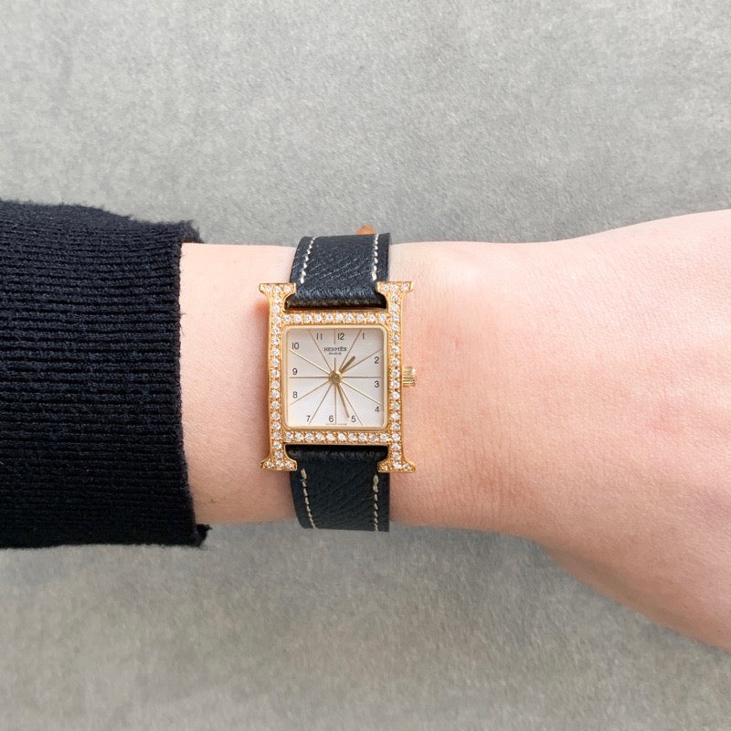 Hウォッチ 白文字盤 ゴールド ダイヤ