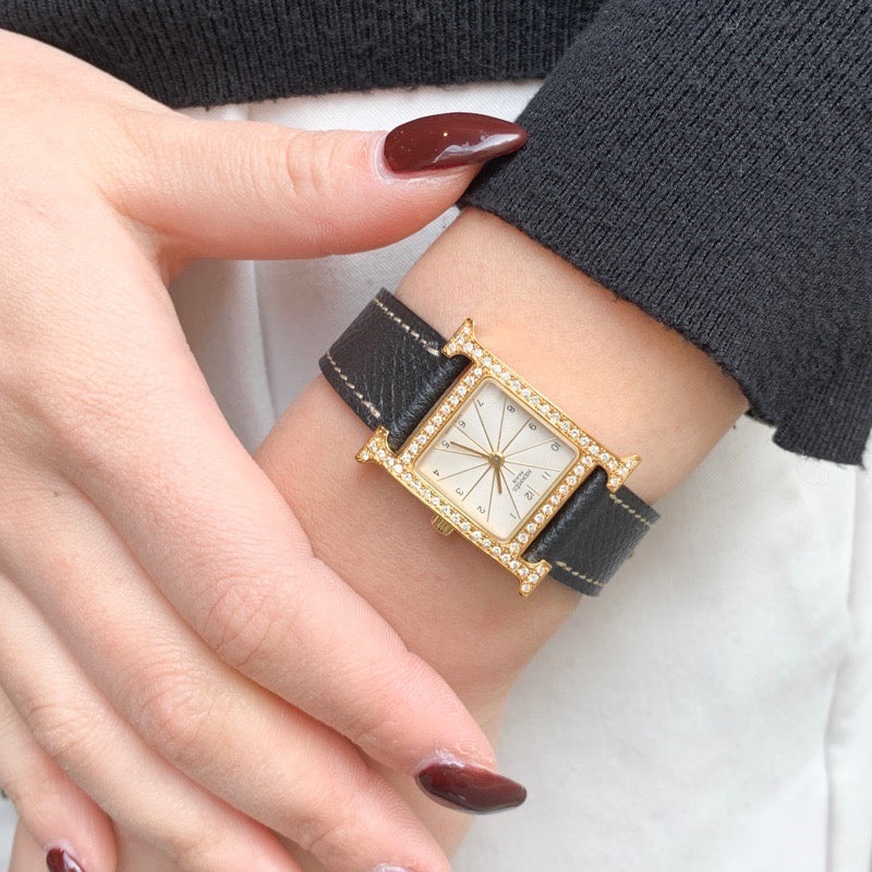 H Watch White Dial Gold Diamond