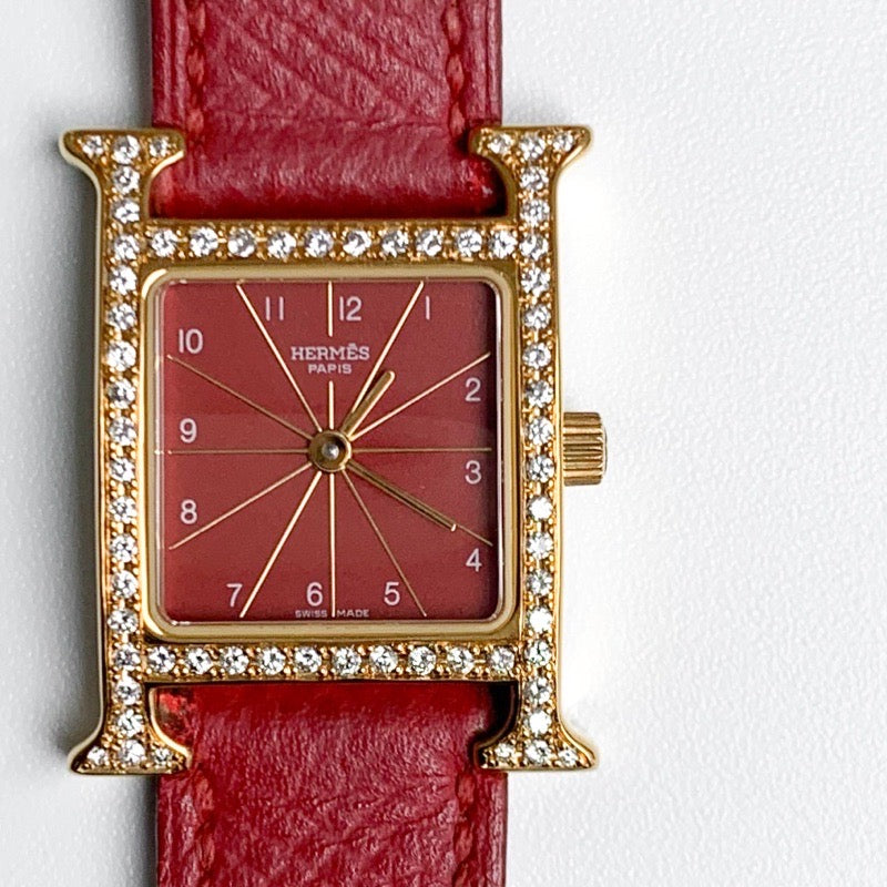 H Watch, red dial, gold, diamonds