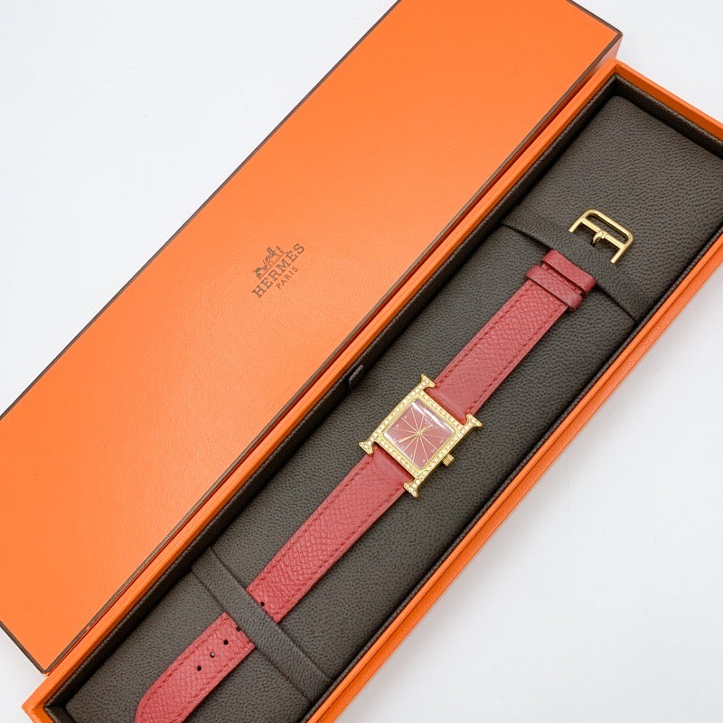 H Watch, red dial, gold, diamonds