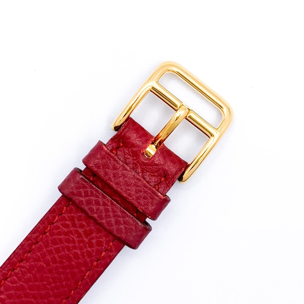 H Watch, red dial, gold, diamonds