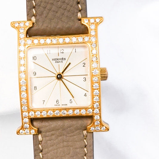 Hウォッチ 白文字盤 ゴールド ダイヤ