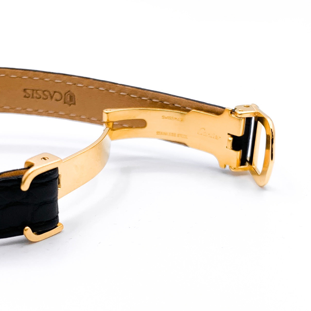 Trinity watch, small model, jumping hour display, Arabic numerals, gold
