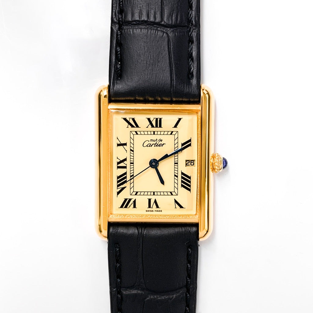 Must Tank XL Date 3-Hand Beige Roman Dial Gold