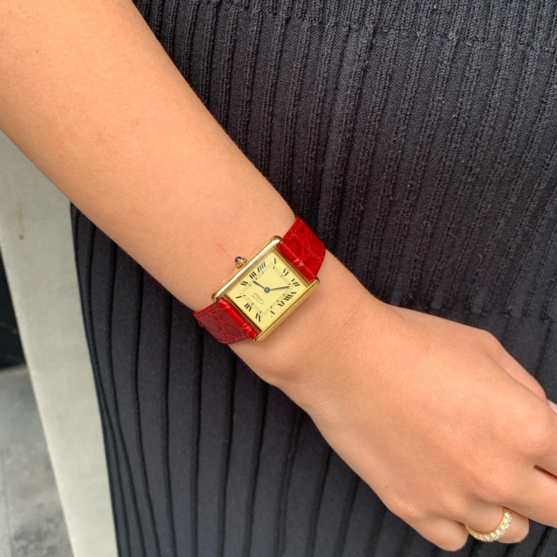 Must de Cartier Tank, LM, Beige Roman Dial, Gold
