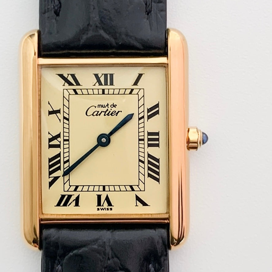 Must de Cartier Tank, LM, Beige Roman Dial, Gold