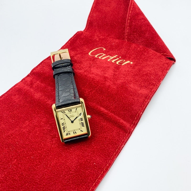 Must de Cartier Tank, LM, Beige Roman Dial, Gold