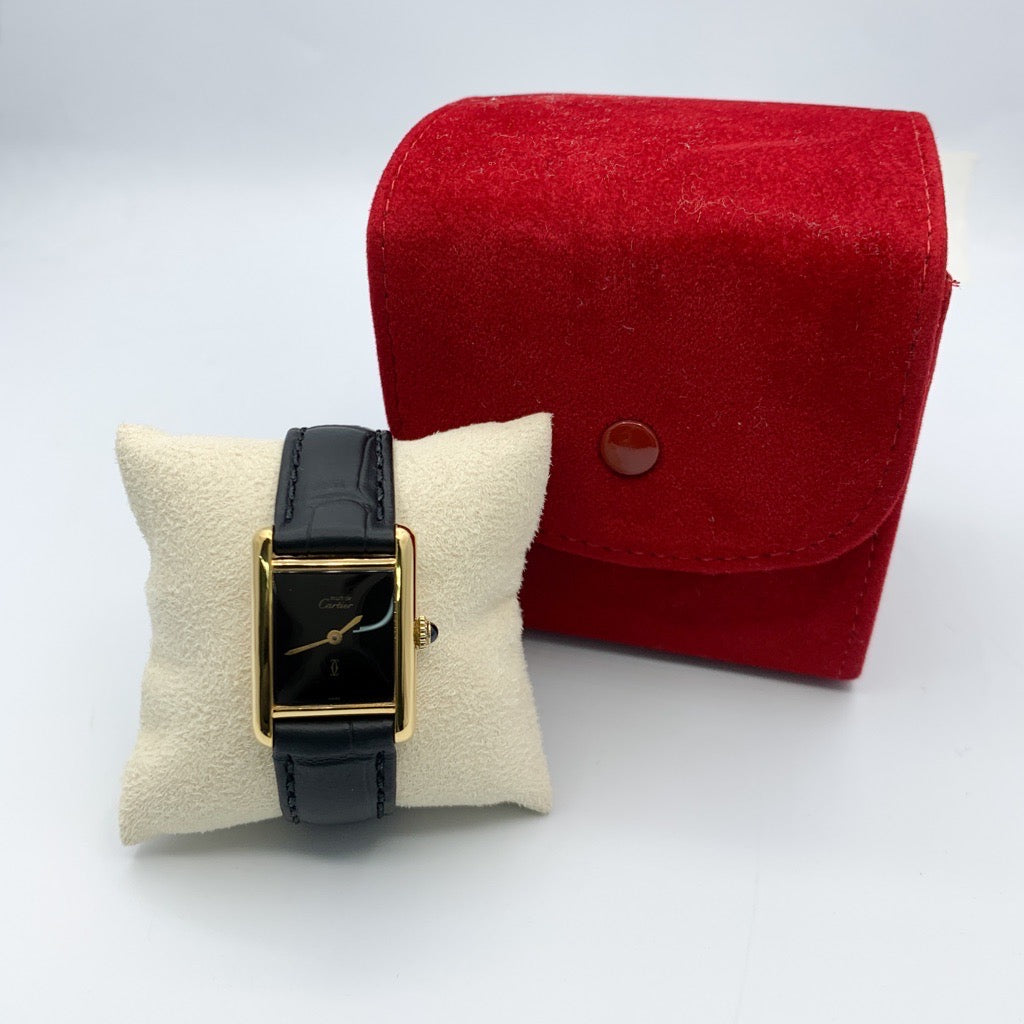 Must de Cartier Tank SM, manual-wind, black dial, gold