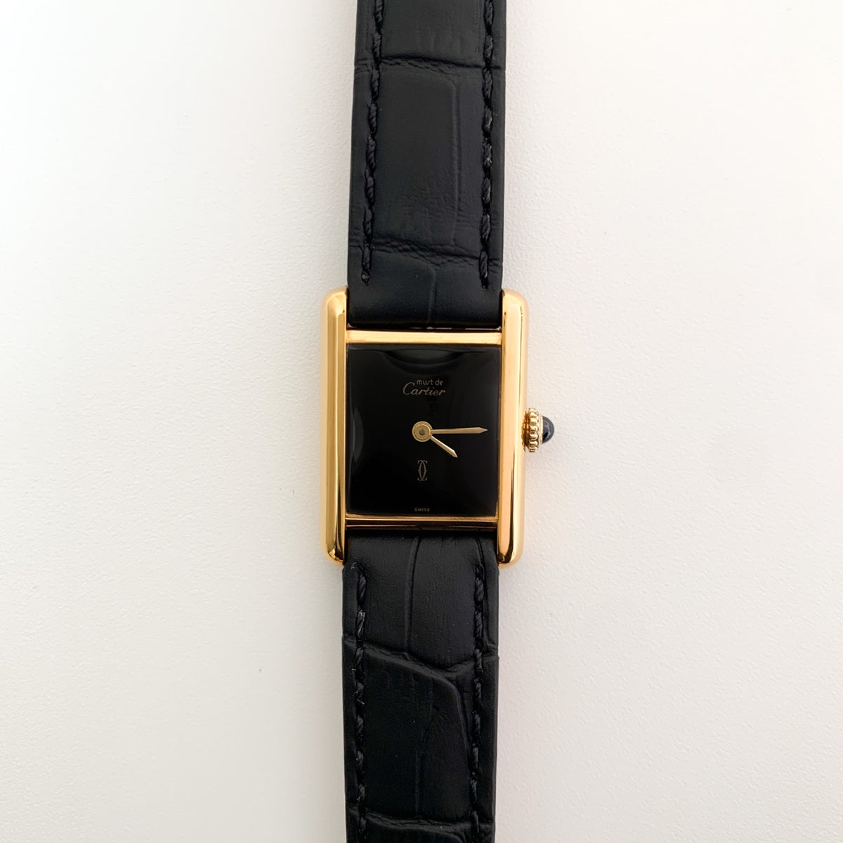 Must de Cartier Tank SM, manual-wind, black dial, gold