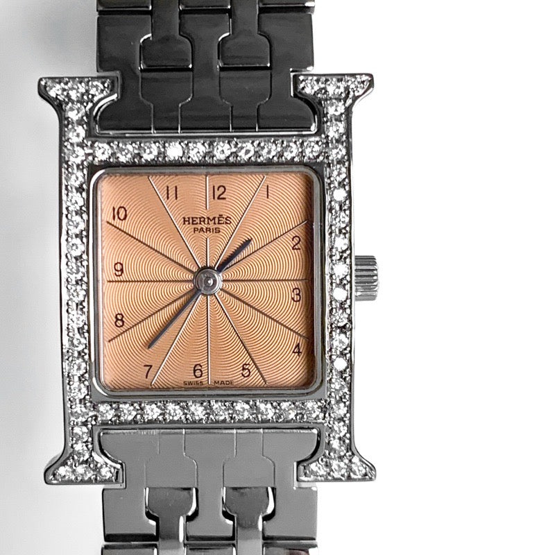 H Watch SS Orange Dial Silver Diamonds
