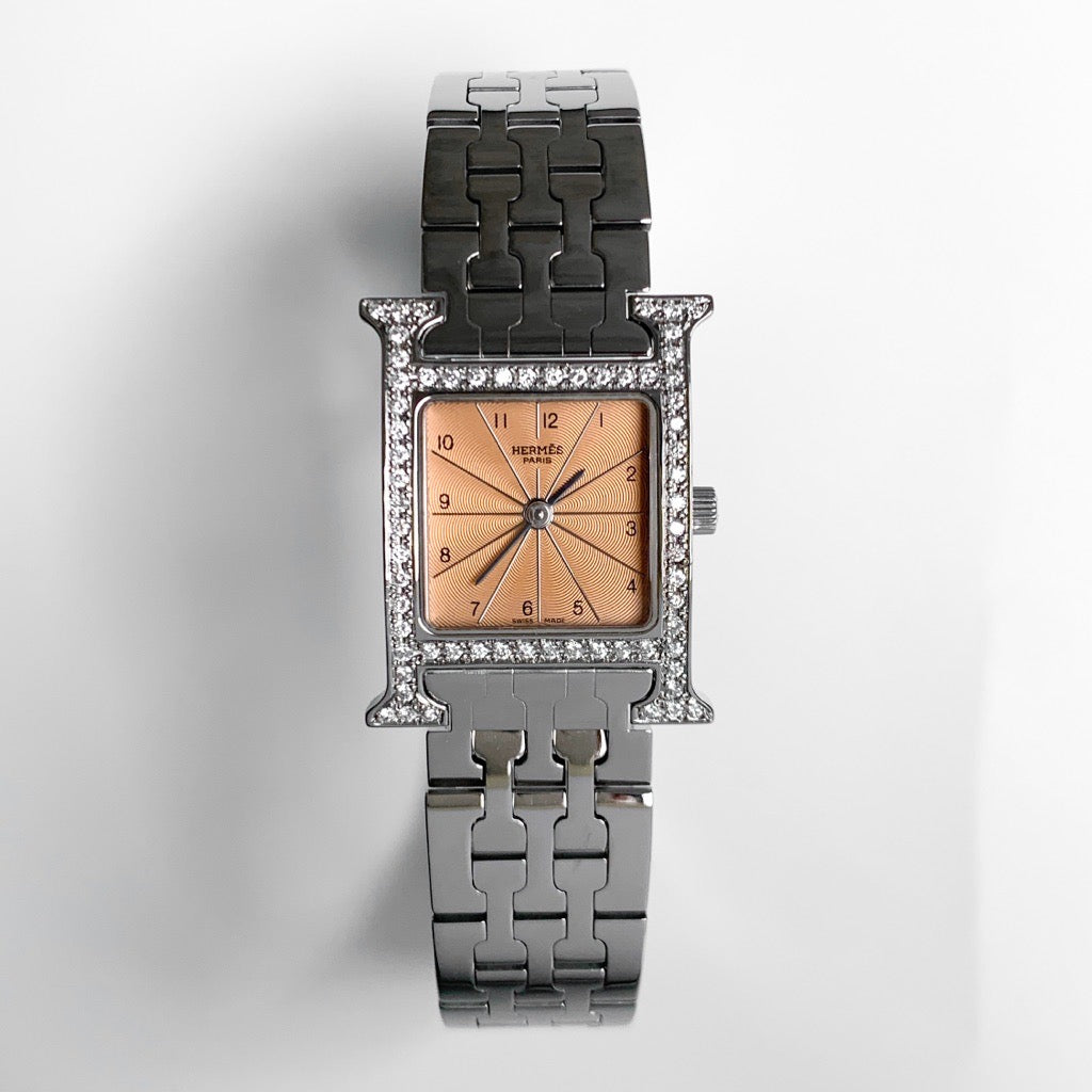 H Watch SS Orange Dial Silver Diamonds