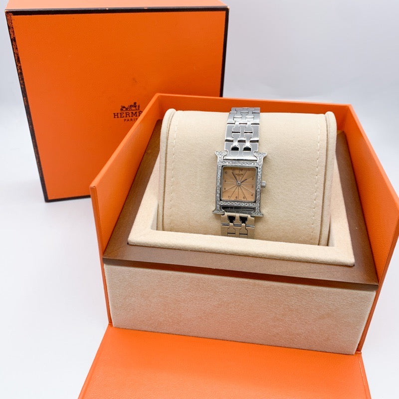 H Watch SS Orange Dial Silver Diamonds